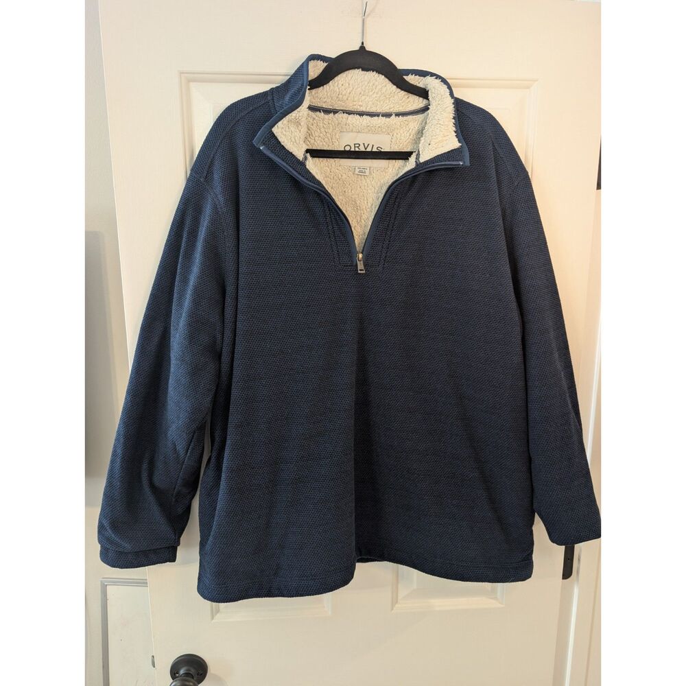 Orvis Classic Collection Quarter Zip Sherpa Lined Pullover Men's XXL Navy Fleece